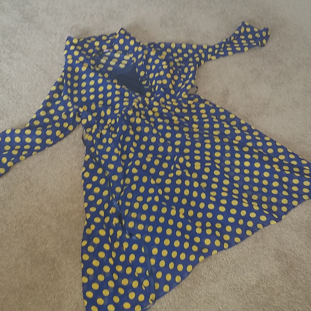 Girls Navy/Mustard Dot Dress